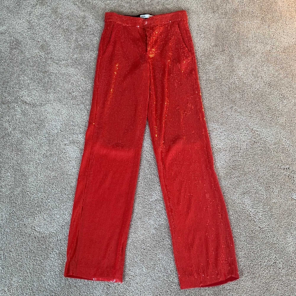 ZARA Red Sequin Pant
